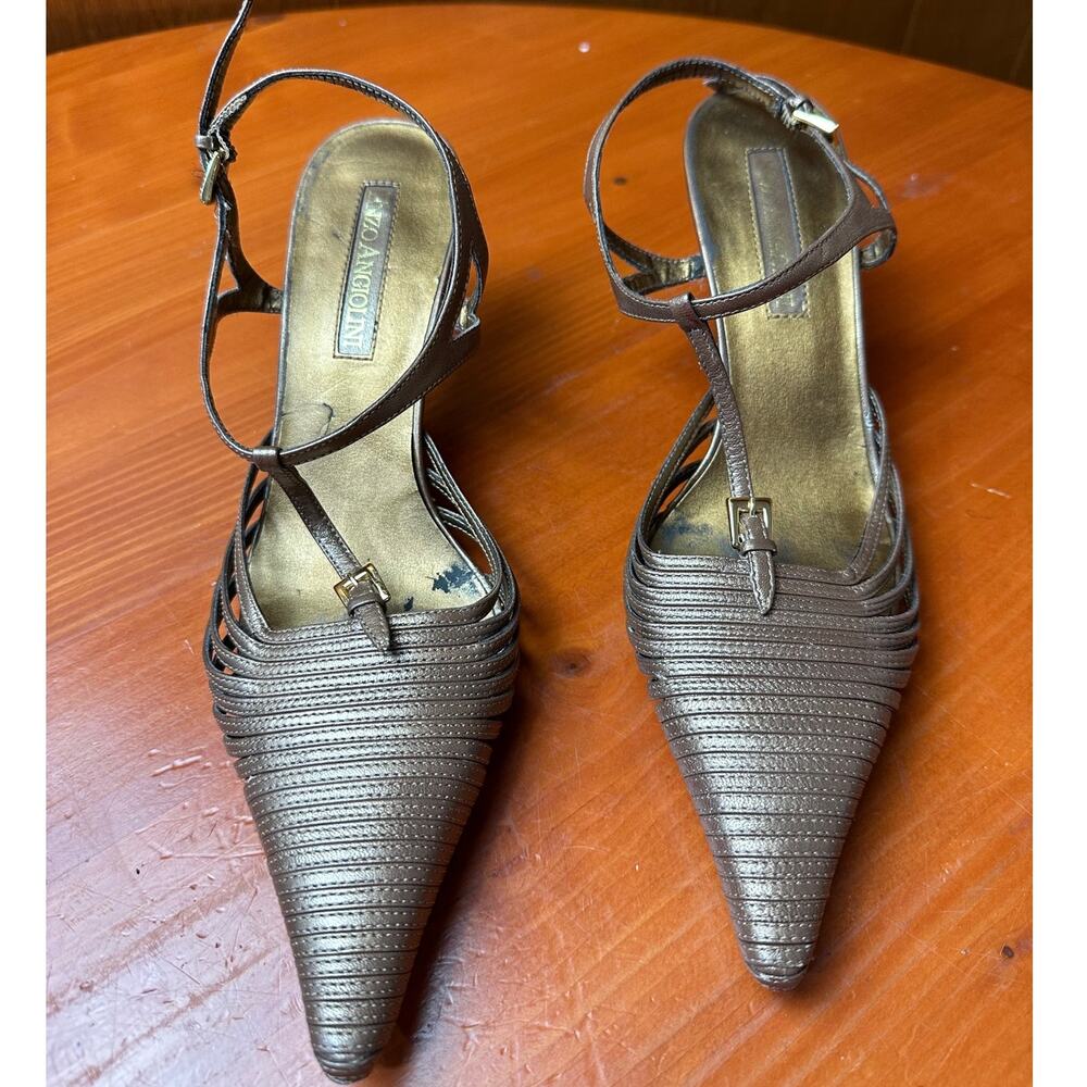 Vintage Enzo Angiolini Strappy Bronzed Leather Slingback - Sz 7